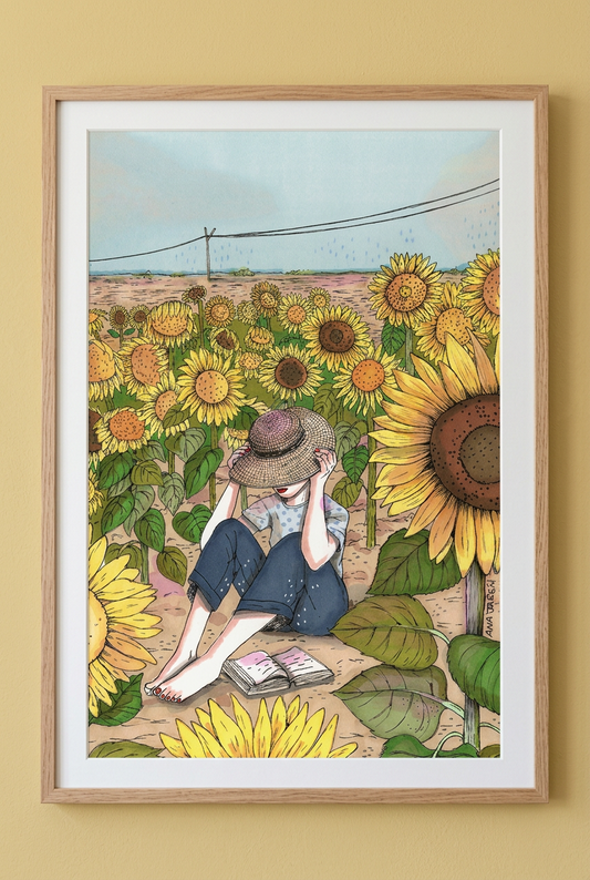 Affiche Sunflowers d’Ana Jarén encadrée comme décoration murale botanique