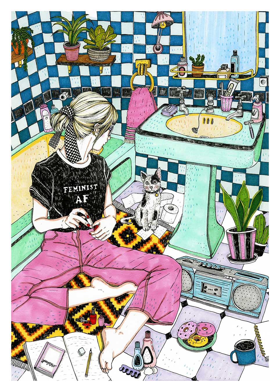 Una ilustración directa y con actitud que convierte una declaración feminista en una imagen llena de personalidad y presencia, lámina XL ilustrada de Ana Jarén
