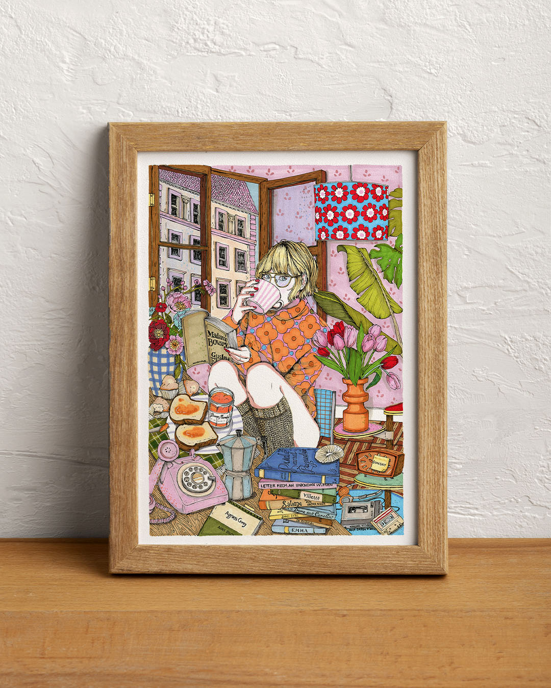 An intimate scene brings together everyday objects, memories and small details that seem to carry stories of their own, illustrated print by Ana Jarén