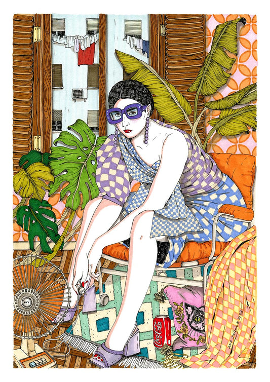 Illustrated portrait of Chiquita Piconera, inspired by an iconic figure from Spanish culture, print by Ana Jarén