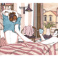 Pareja compartiendo un momento íntimo y tranquilo en la cama, lámina ilustrada de Ana Jarén