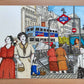 Un groupe de femmes marche dans le Madrid du début du XXe siècle, entre tramway, métro, cinéma et Gran Vía, œuvre originale d’Ana Jarén.