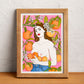 Oranges take centre stage in a bright Mediterranean composition, with the colour and shapes of the fruit filling the scene, illustrated print by Ana Jarén