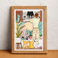 Someone pauses beside a window and looks outside in a quiet moment, illustrated print by Ana Jarén