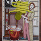 Une femme partage la scène avec une gilda et un verre de vermouth, deux icônes de l’apéritif espagnol, œuvre originale d’Ana Jarén.