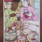 Deux femmes tiennent des tasses à motifs autour d’une table chargée de thé, gâteaux, sandwiches et vaisselle dépareillée, œuvre originale d’Ana Jarén.