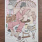 Une femme en pyjama rose façonne à la main un grand vase en argile sur son lit, œuvre originale d’Ana Jarén.