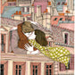 Pareja compartiendo un momento romántico en París, lámina ilustrada de Ana Jarén