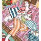 Bottle Time illustration by Ana Jarén showing a mother bottle-feeding her baby on a pink sofa surrounded by everyday baby items.