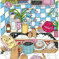 An everyday bathroom scene becomes a small portrait of domestic intimacy, illustrated print by Ana Jarén