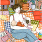 A mother breastfeeds her baby in an intimate, everyday moment of early parenthood, illustrated print by Ana Jarén