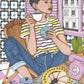 Une femme noire est assise près d’une fenêtre avec un café et un donut, œuvre originale d’Ana Jarén.