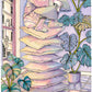 A figure sleeps peacefully in a quiet scene surrounded by elements connected to the private world of dreams, illustrated print by Ana Jarén