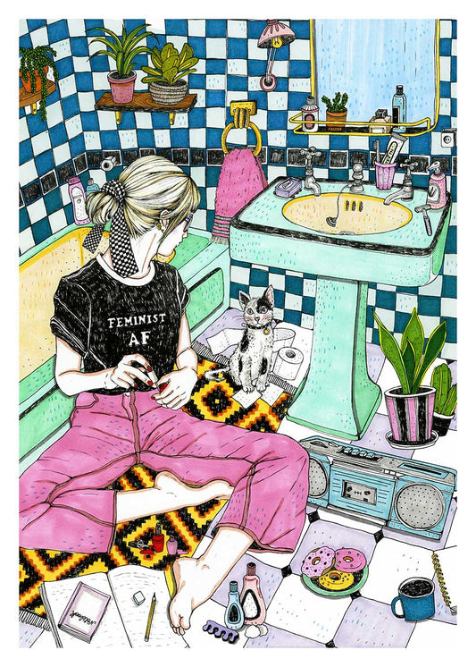 Une illustration féministe directe et affirmée, pleine de personnalité et de présence, affiche illustrée XL par Ana Jarén.