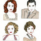 Quatre portraits inspirés du Hollywood classique, entre glamour d’époque et dessin contemporain, œuvre originale d’Ana Jarén.