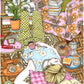 A woman enjoys a peaceful nap while a cat shares the space, illustrated print by Ana Jarén