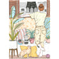 Someone pauses beside a window and looks outside in a quiet moment, illustrated print by Ana Jarén